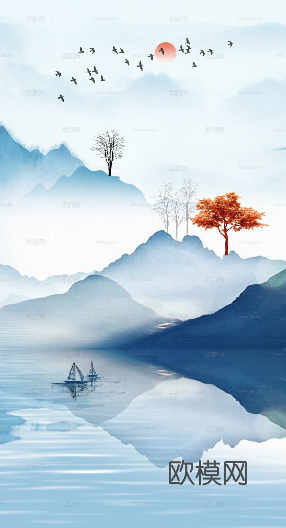 新中式山水壁纸壁画