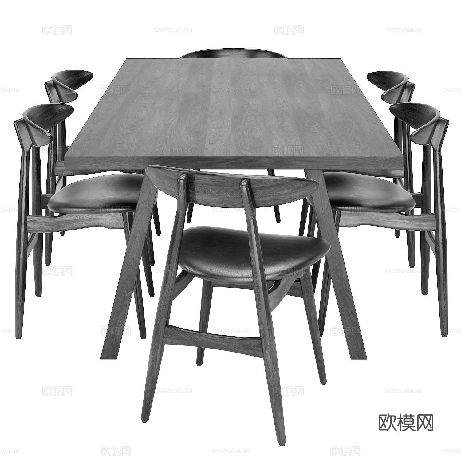现代意式实木餐桌椅3d模型