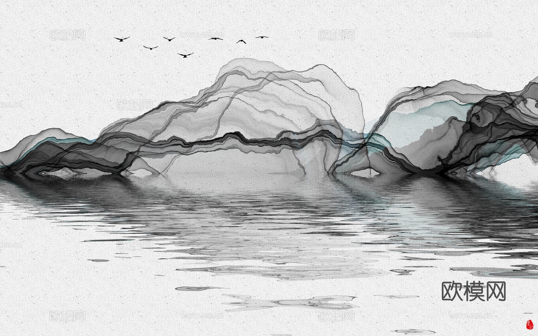 新中式山水壁纸壁画