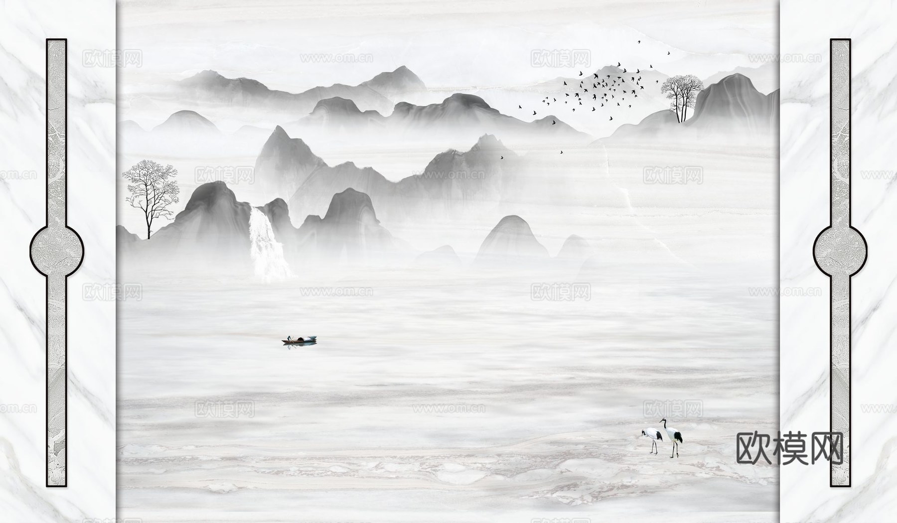 新中式山水壁纸壁画