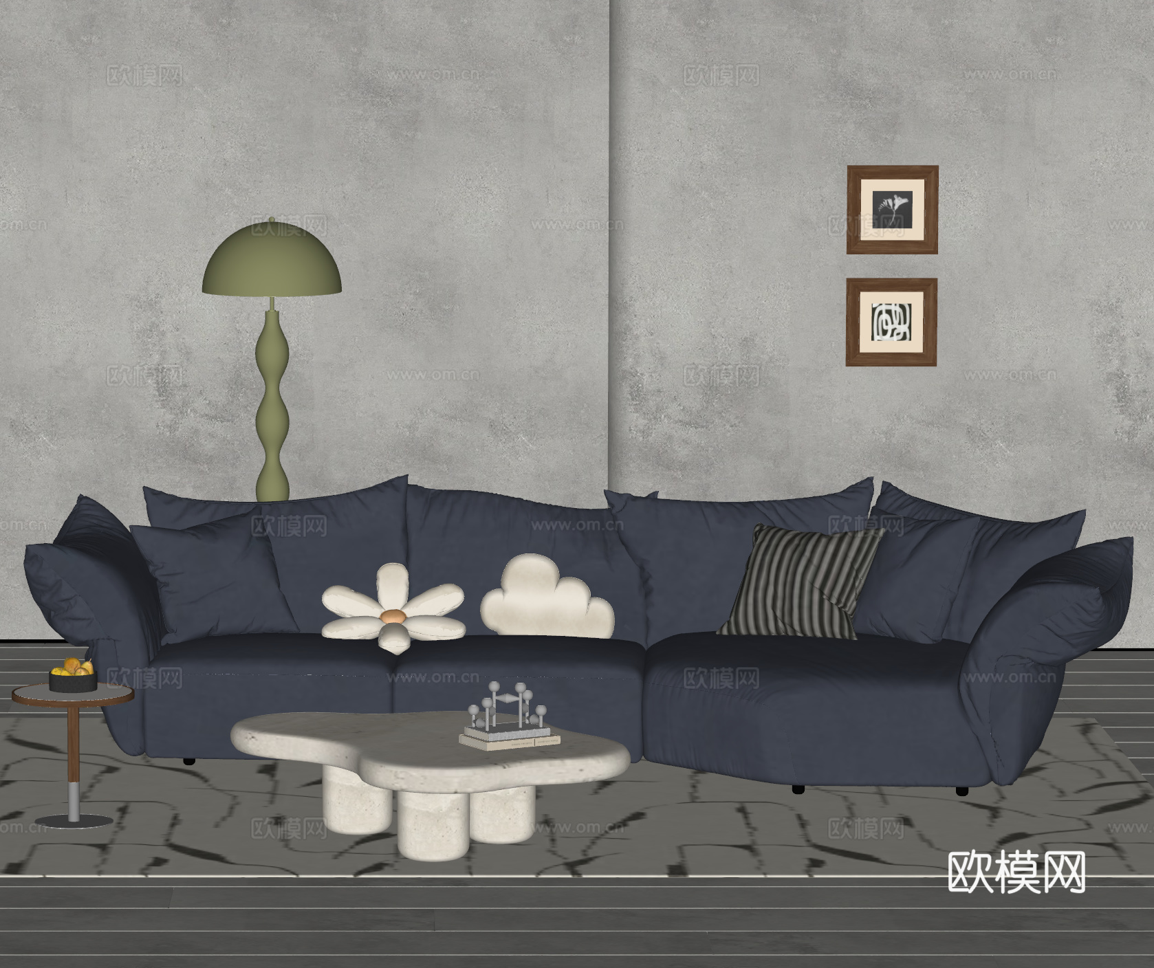EDRA中古风花瓣沙发 现代沙发茶几组合 布艺沙发 落地灯su模型
