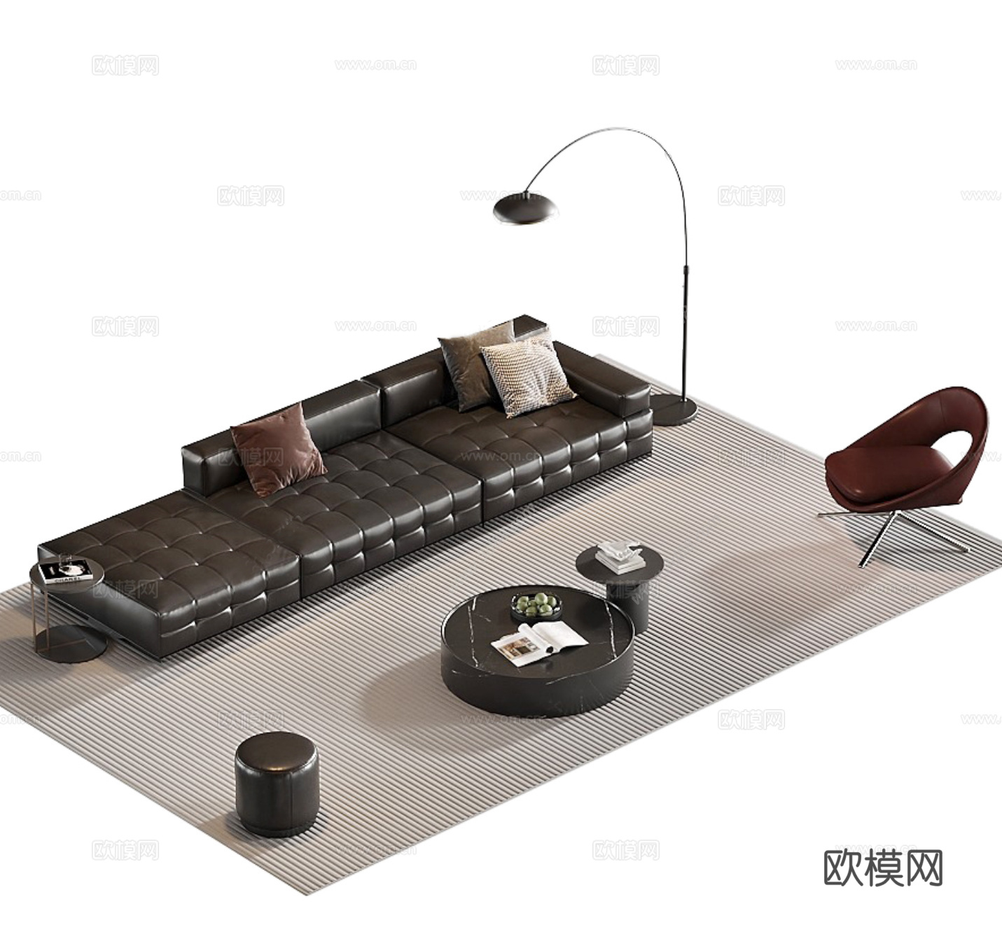 现代意式沙发茶几组合3d模型