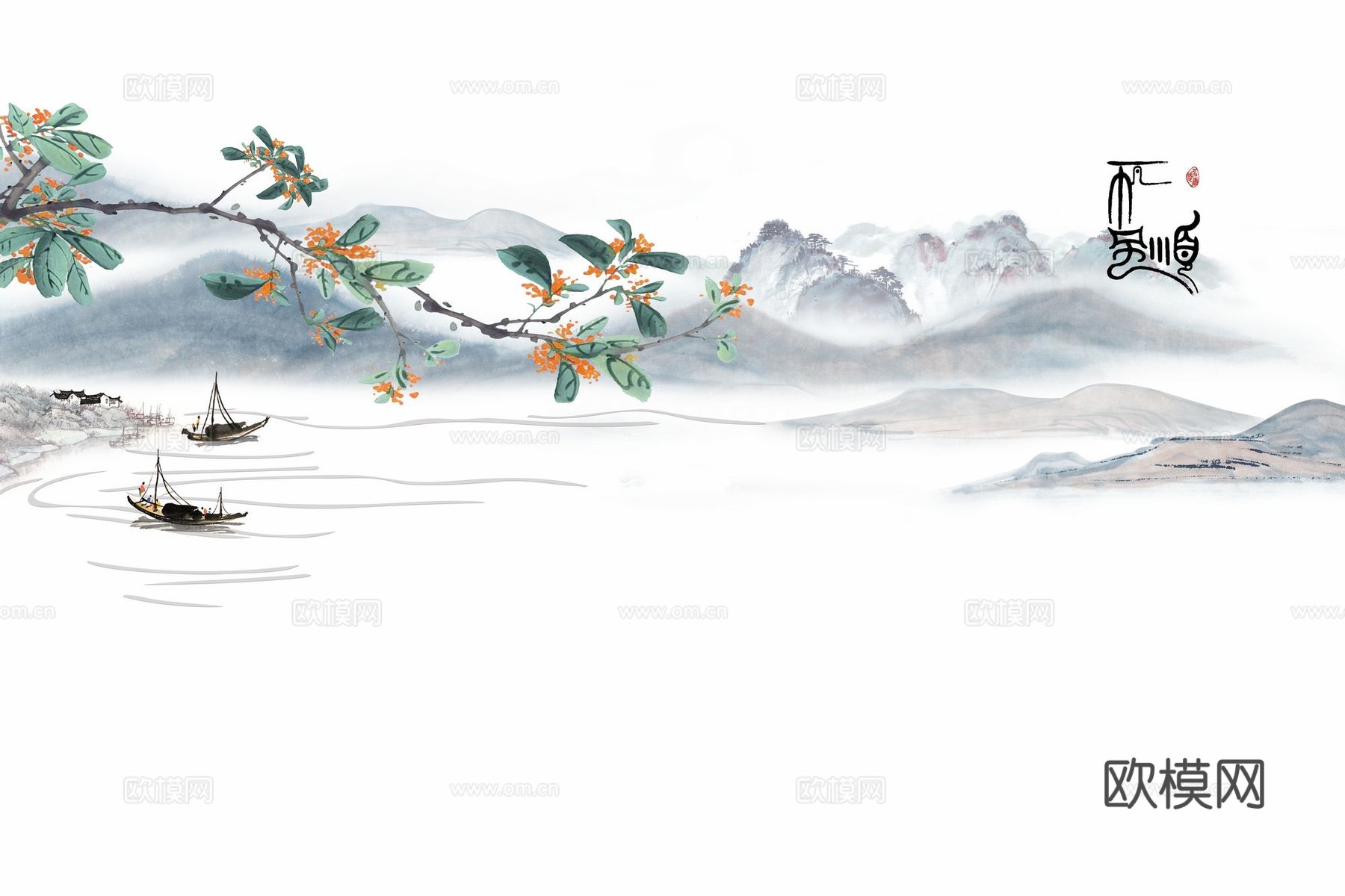 新中式山水壁纸壁画
