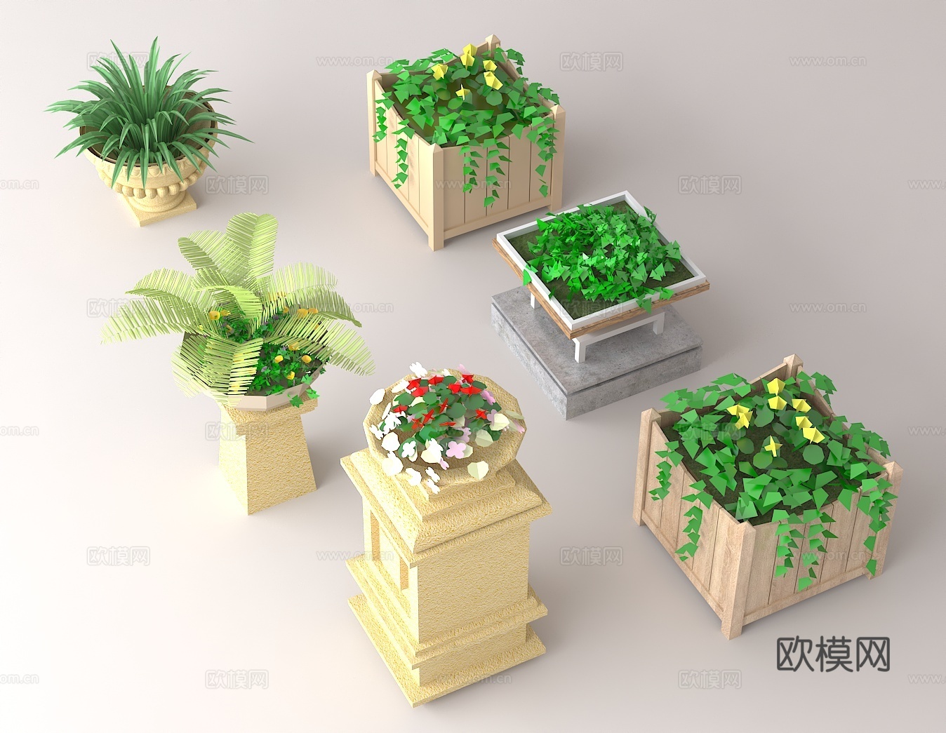 庭院绿植装饰 商业空间绿植布置 阳台景观花坛su模型