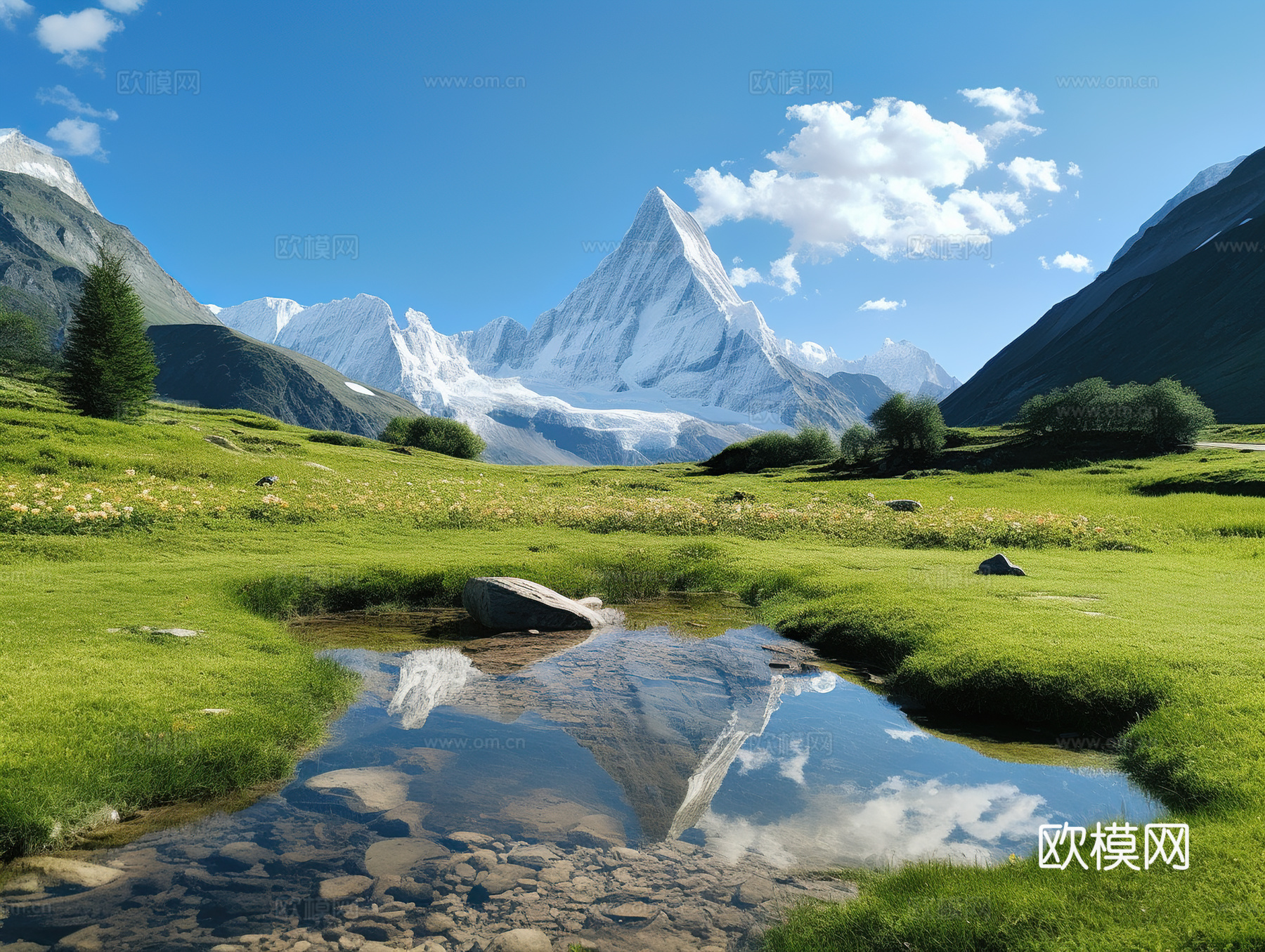 雪山 草原  流水 河流
