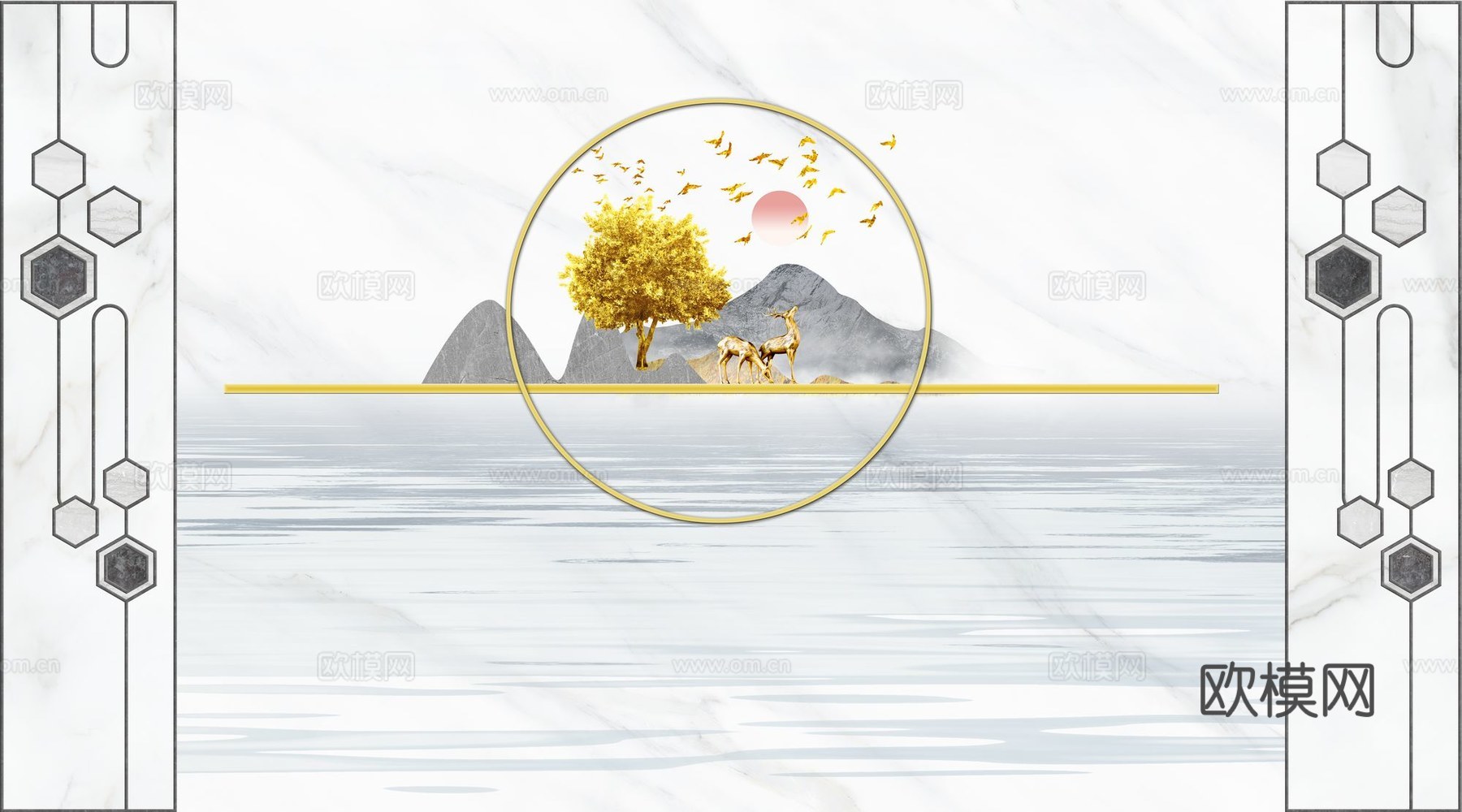 新中式山水壁纸壁画