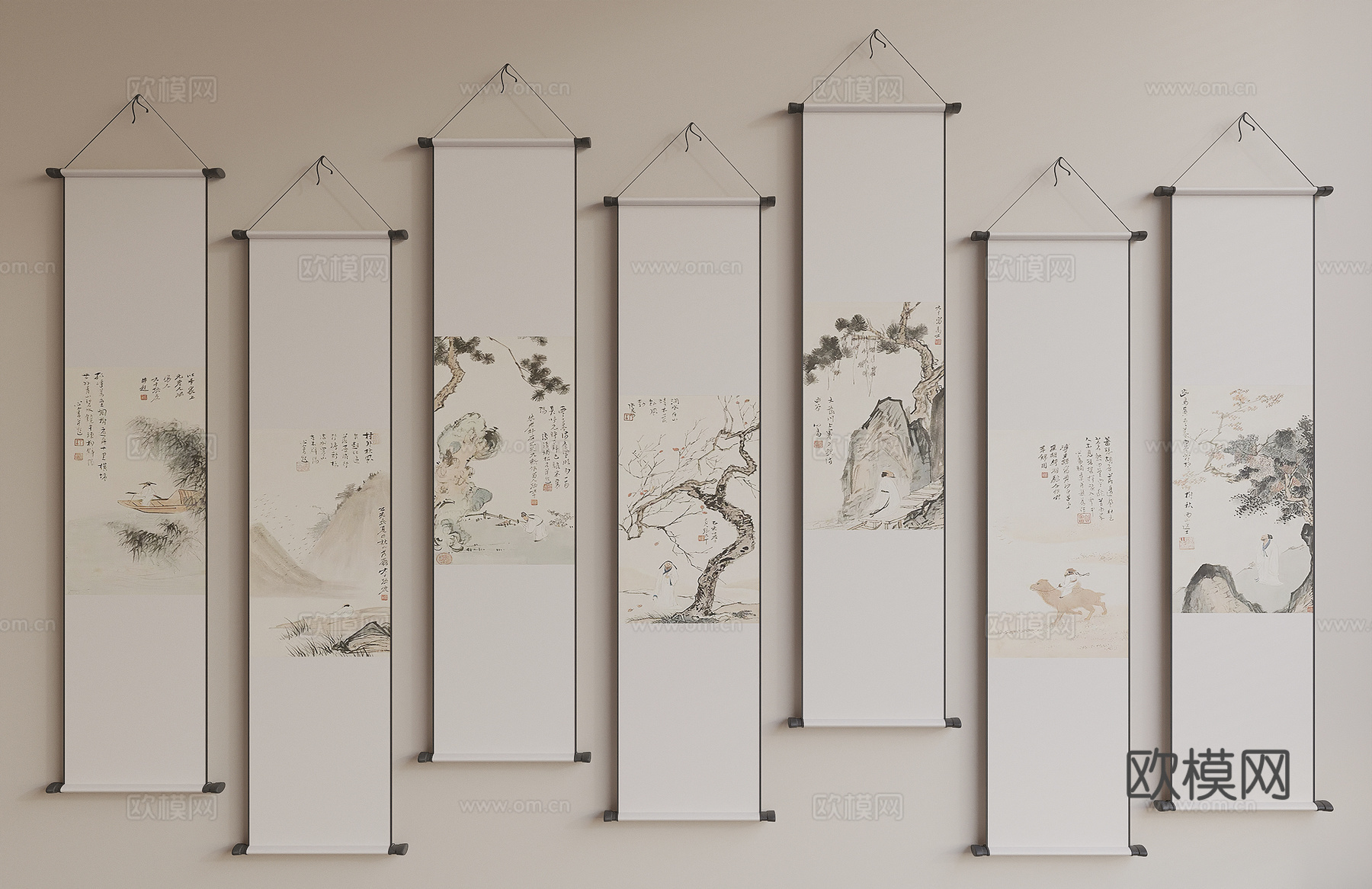 新中式挂画su模型