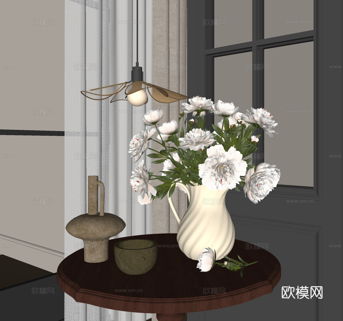花艺摆件 花艺花瓶 插花花艺 复古灯饰su模型