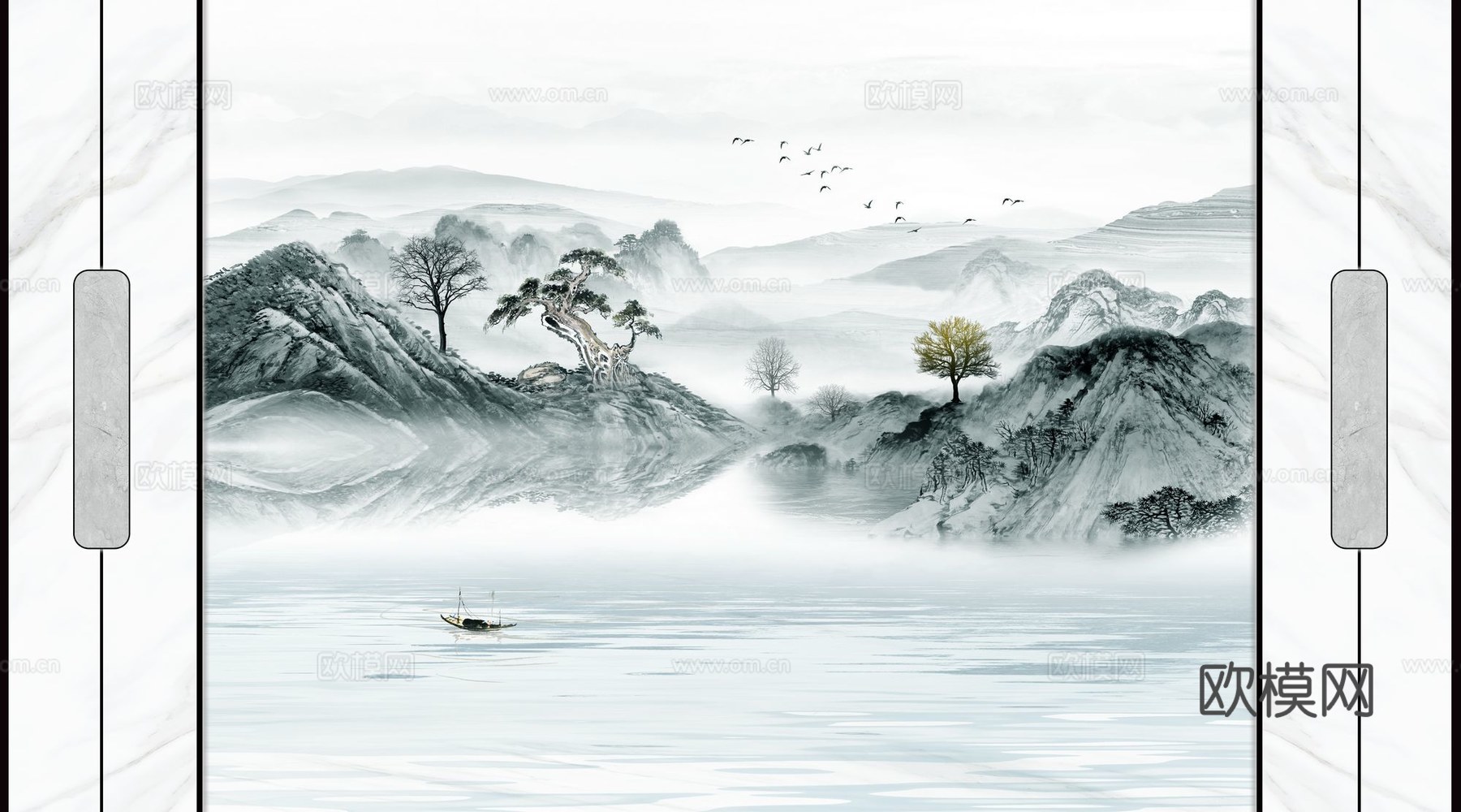 新中式山水壁纸壁画