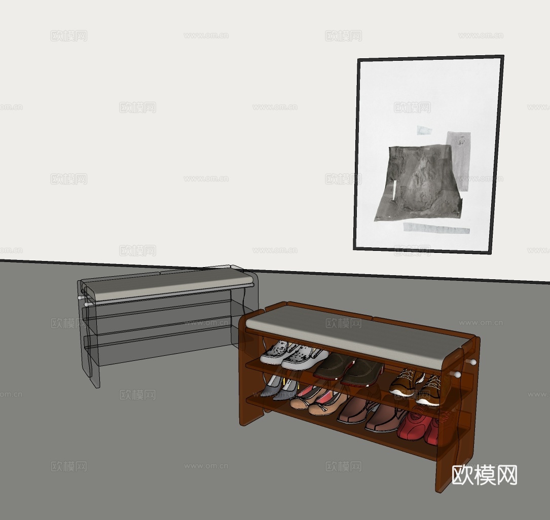 现代入户换鞋凳  简约进门玄关小凳子 创意穿鞋凳su模型