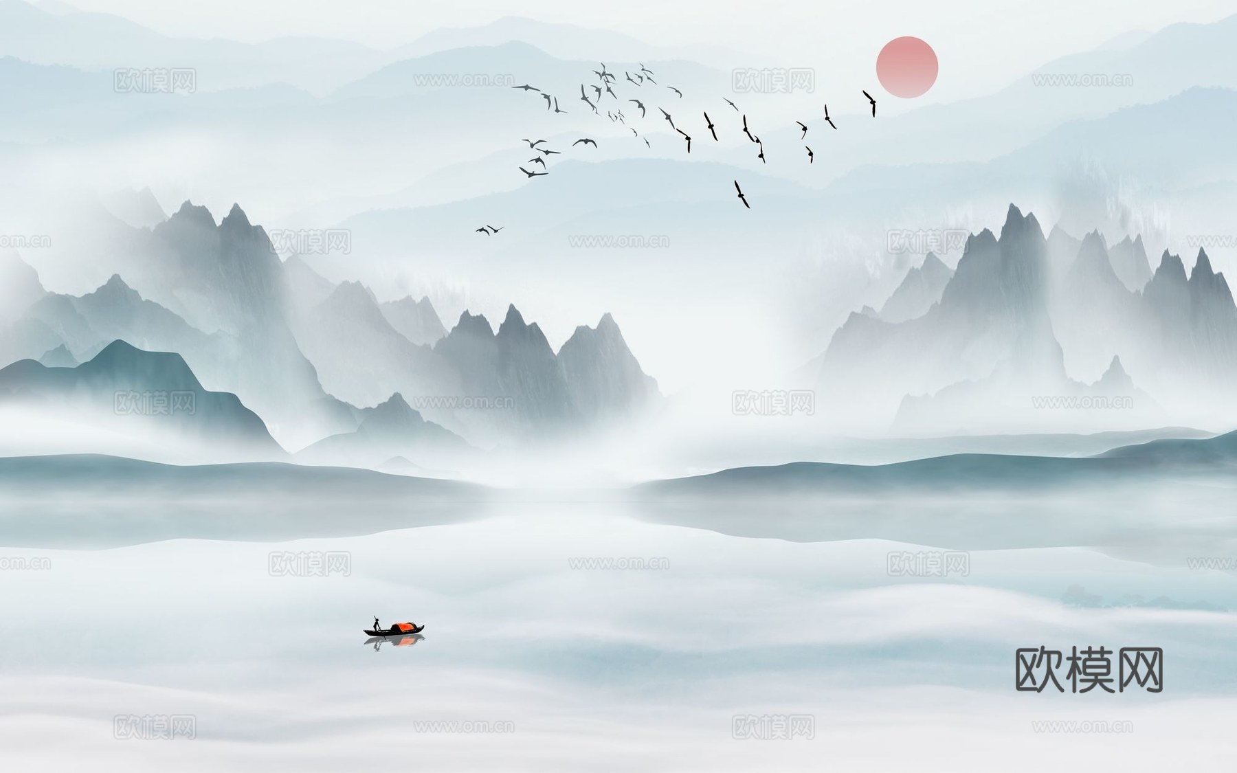 新中式山水壁纸壁画