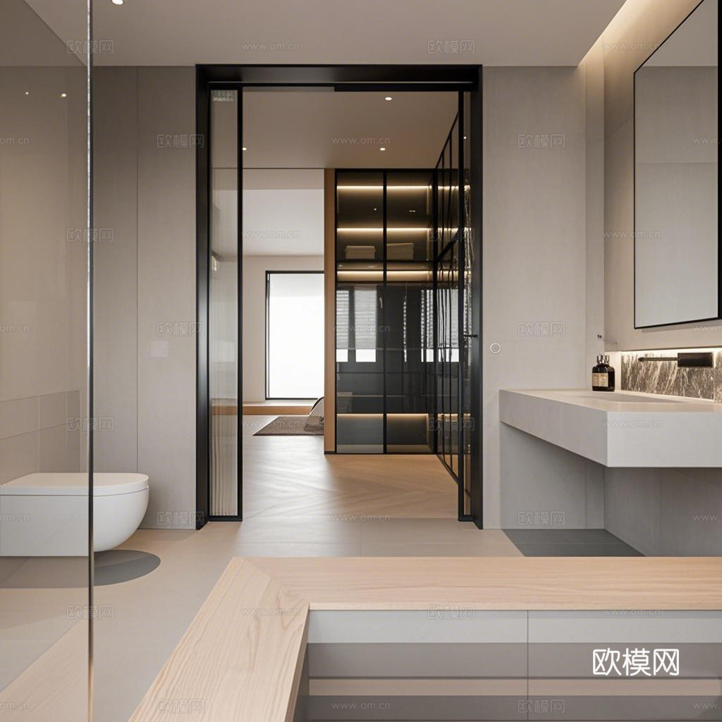 现代简约干湿分离卫生间3d模型