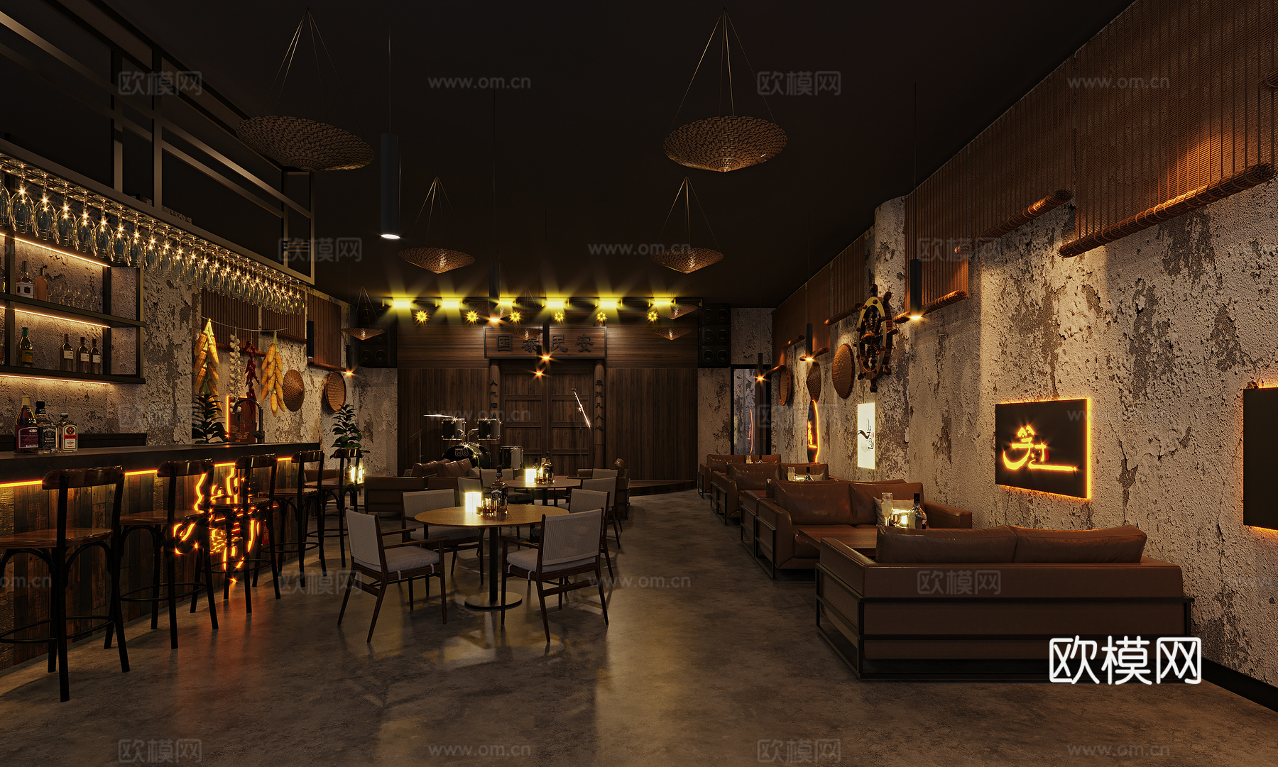 复古音乐餐厅 餐厅桌椅3d模型