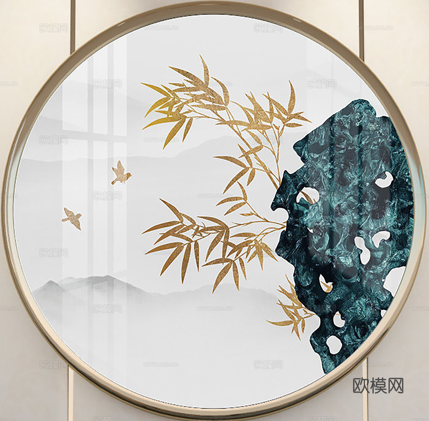新中式圆形装饰画贴图