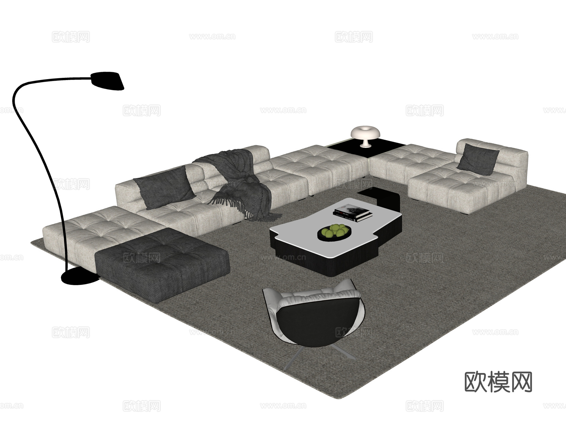 现代沙发茶几组合 多人沙发 休闲椅su模型