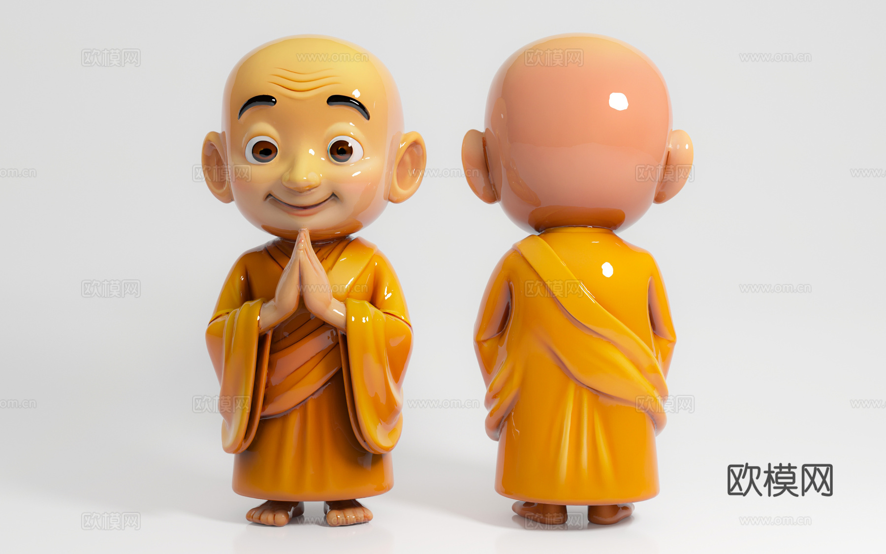 卡通和尚 卡通人物 男人光头 僧侣寺庙 动漫动画 手办摆件3d模型