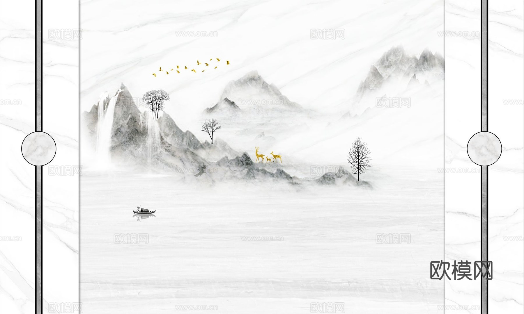 新中式山水壁纸壁画