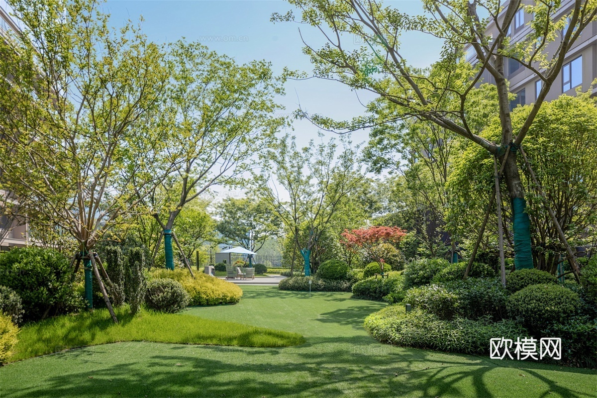 白天城市建筑  高楼  景观绿化 草坪 公园