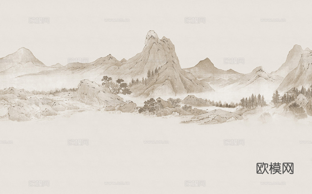 中式山水画壁画贴图
