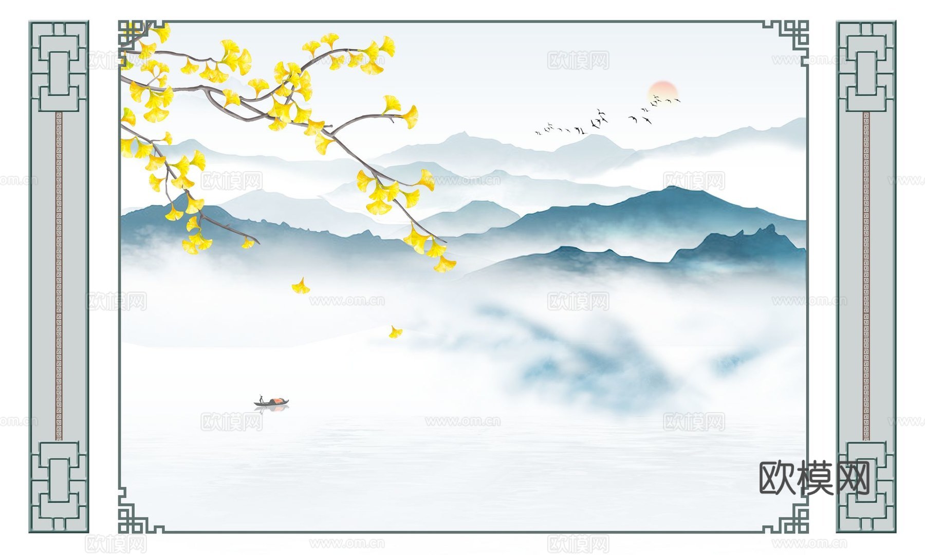 新中式山水壁纸壁画