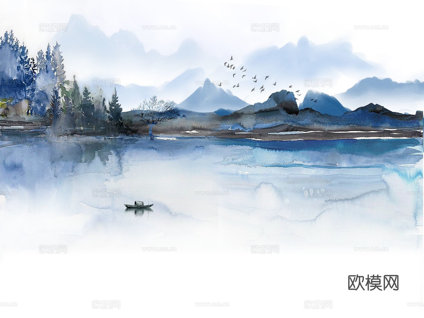 新中式山水壁纸壁画