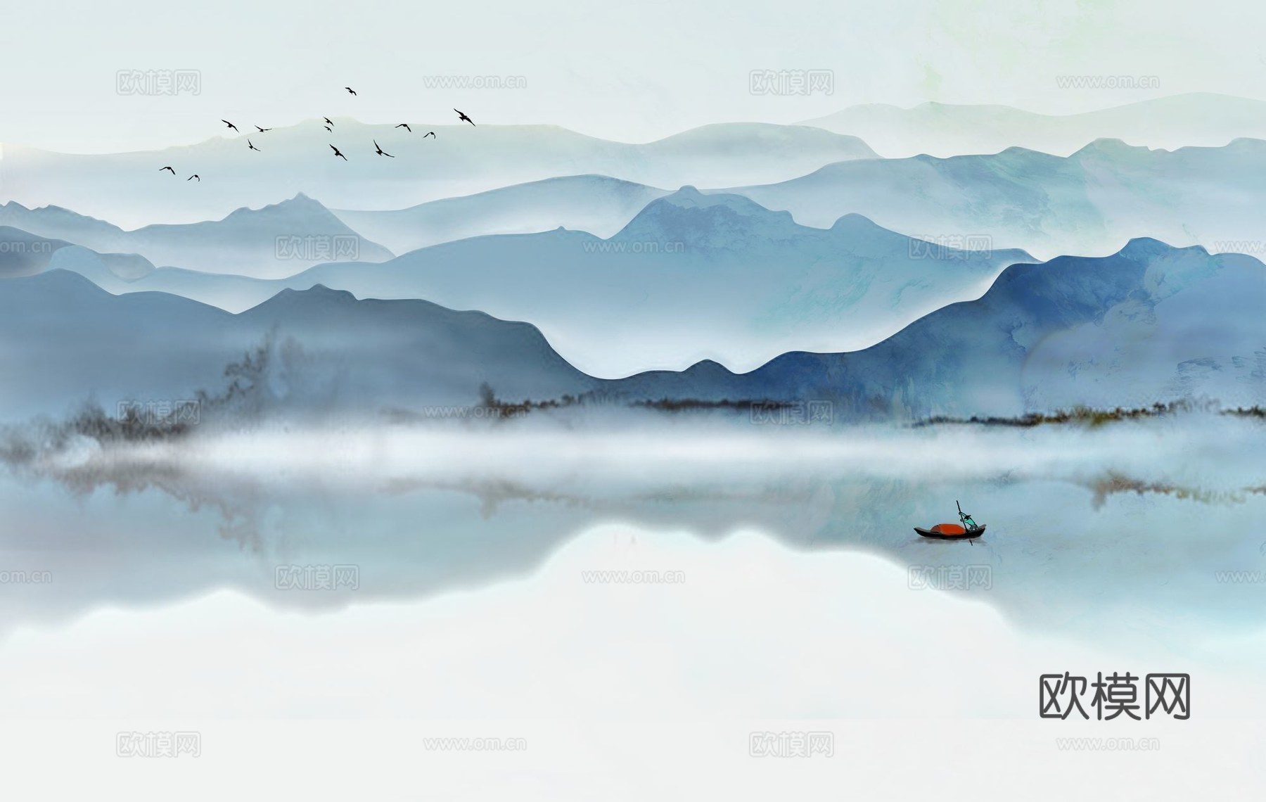 新中式山水壁纸壁画