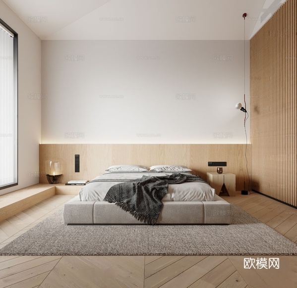現(xiàn)代原木奶油風臥室套房3d模型下載(渲染圖2)