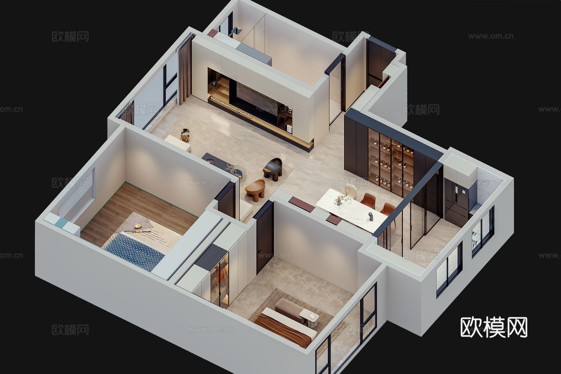 现代家装鸟瞰图3d模型