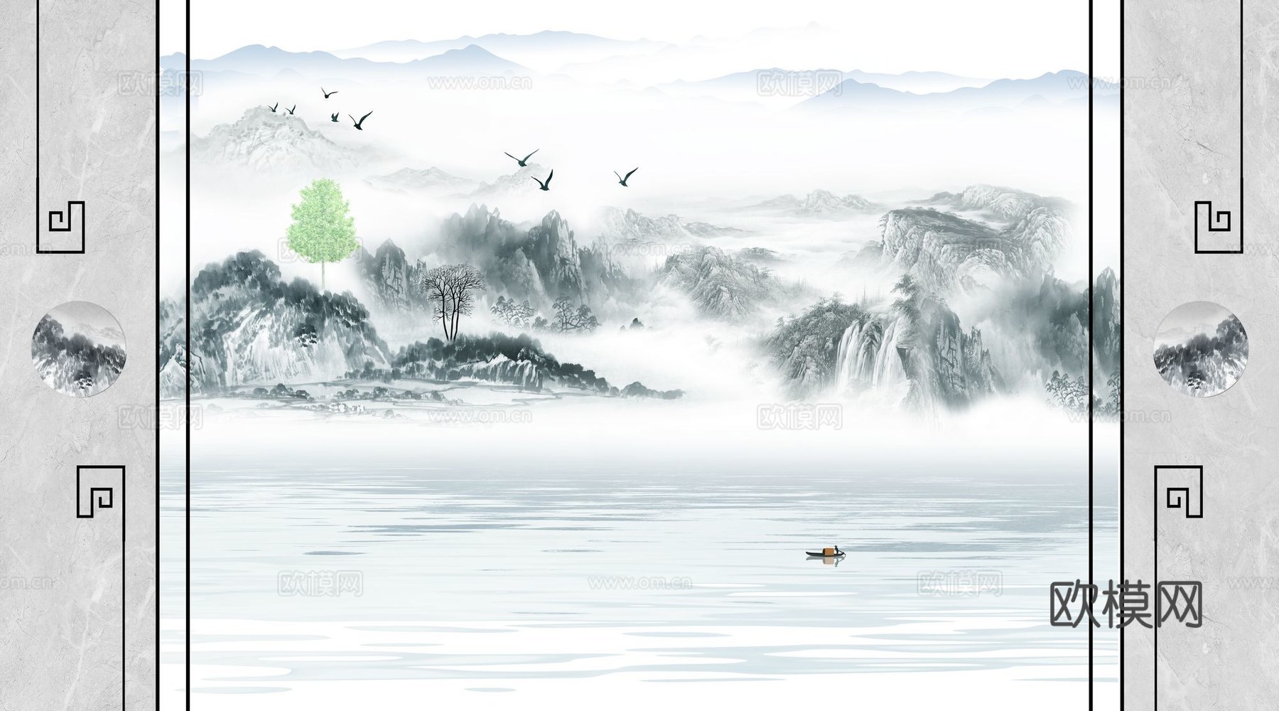 新中式山水壁纸壁画