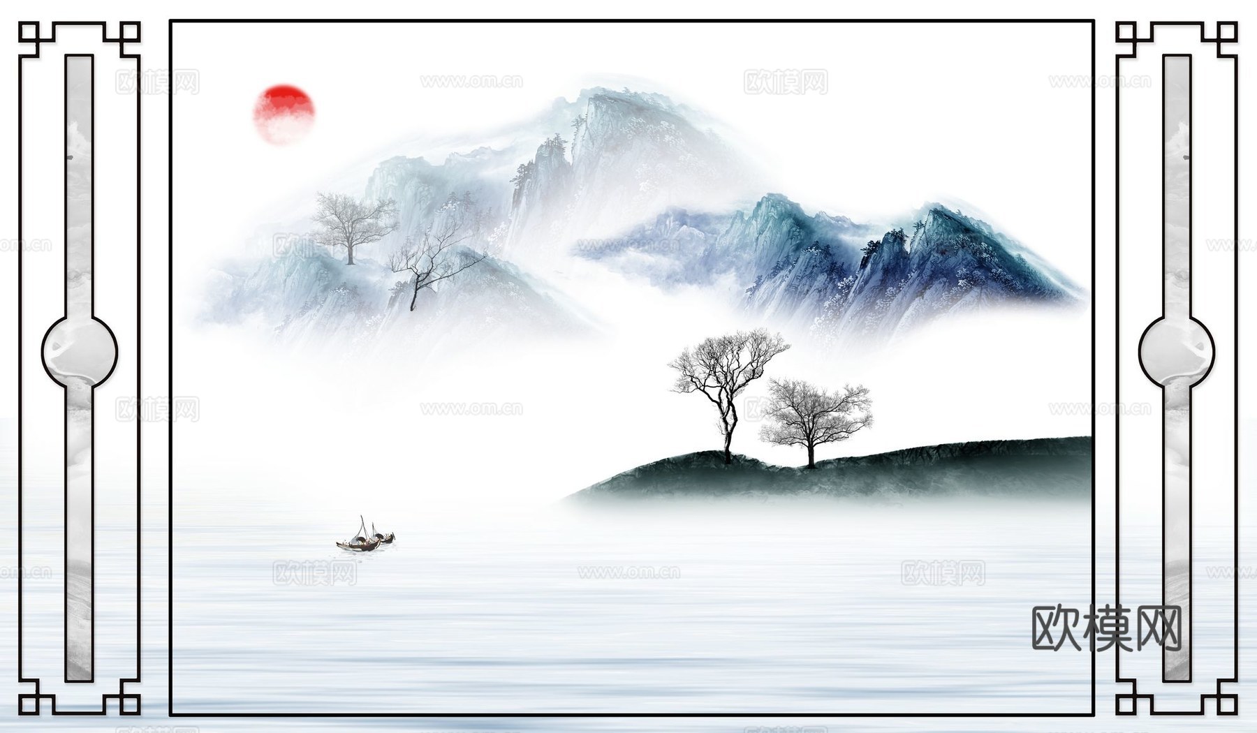 新中式山水壁纸壁画