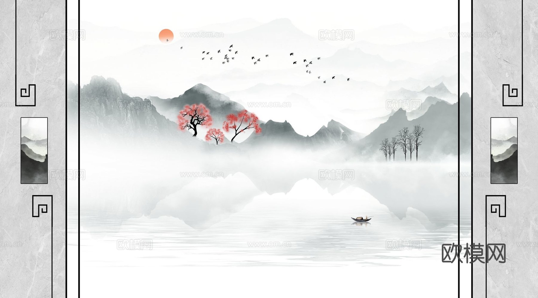 新中式山水壁纸壁画