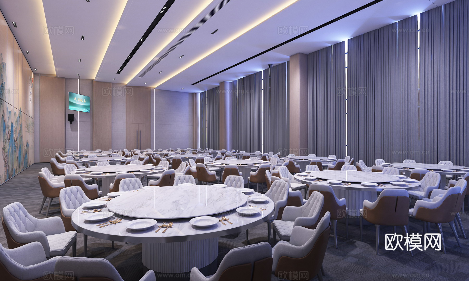 多功能晚宴厅 晚宴厅 餐厅 酒店空间 餐饮空间 宴席厅3d模型