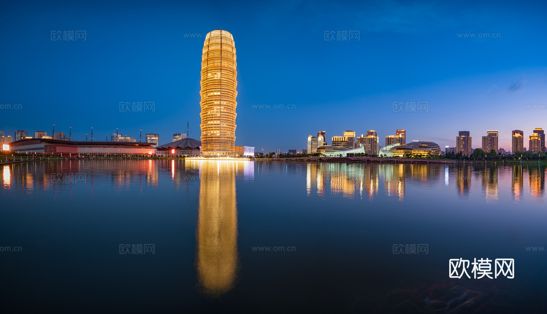 城市 夜景  郑州 如意湖 大玉米楼