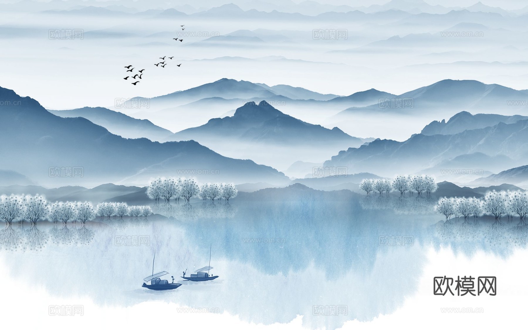 新中式山水壁纸壁画