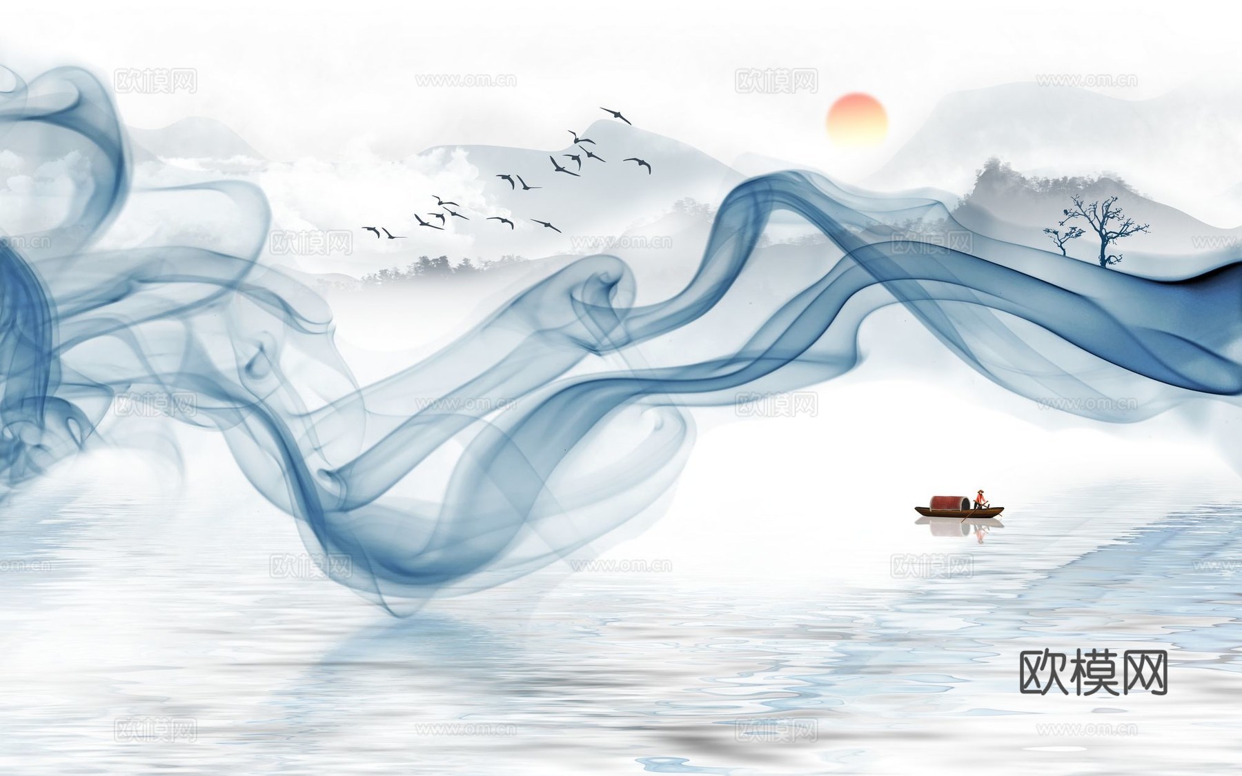 新中式山水壁纸壁画