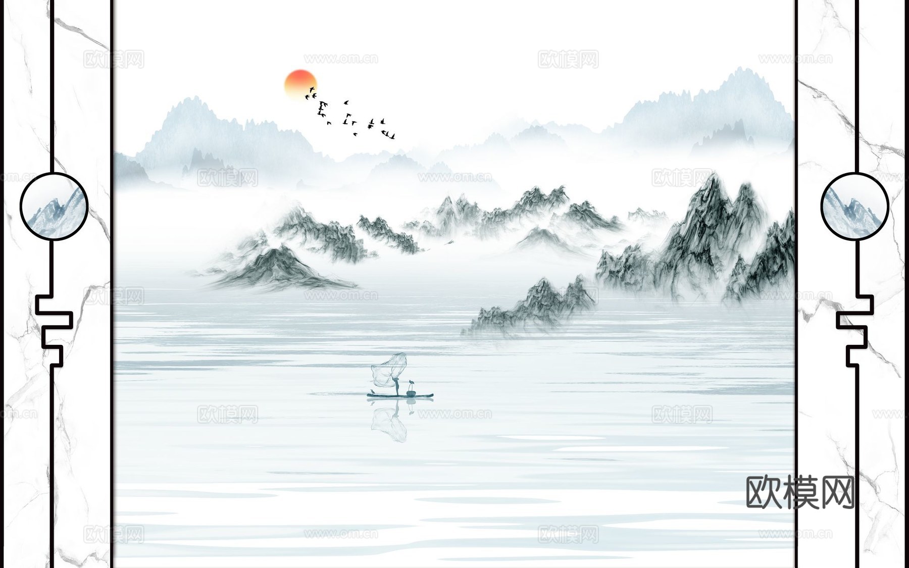 新中式山水壁纸壁画