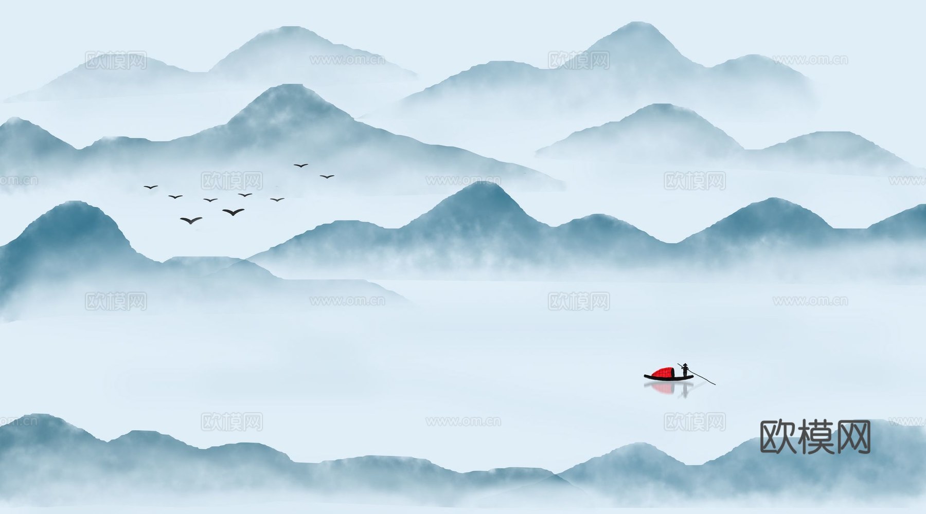 新中式山水壁纸壁画