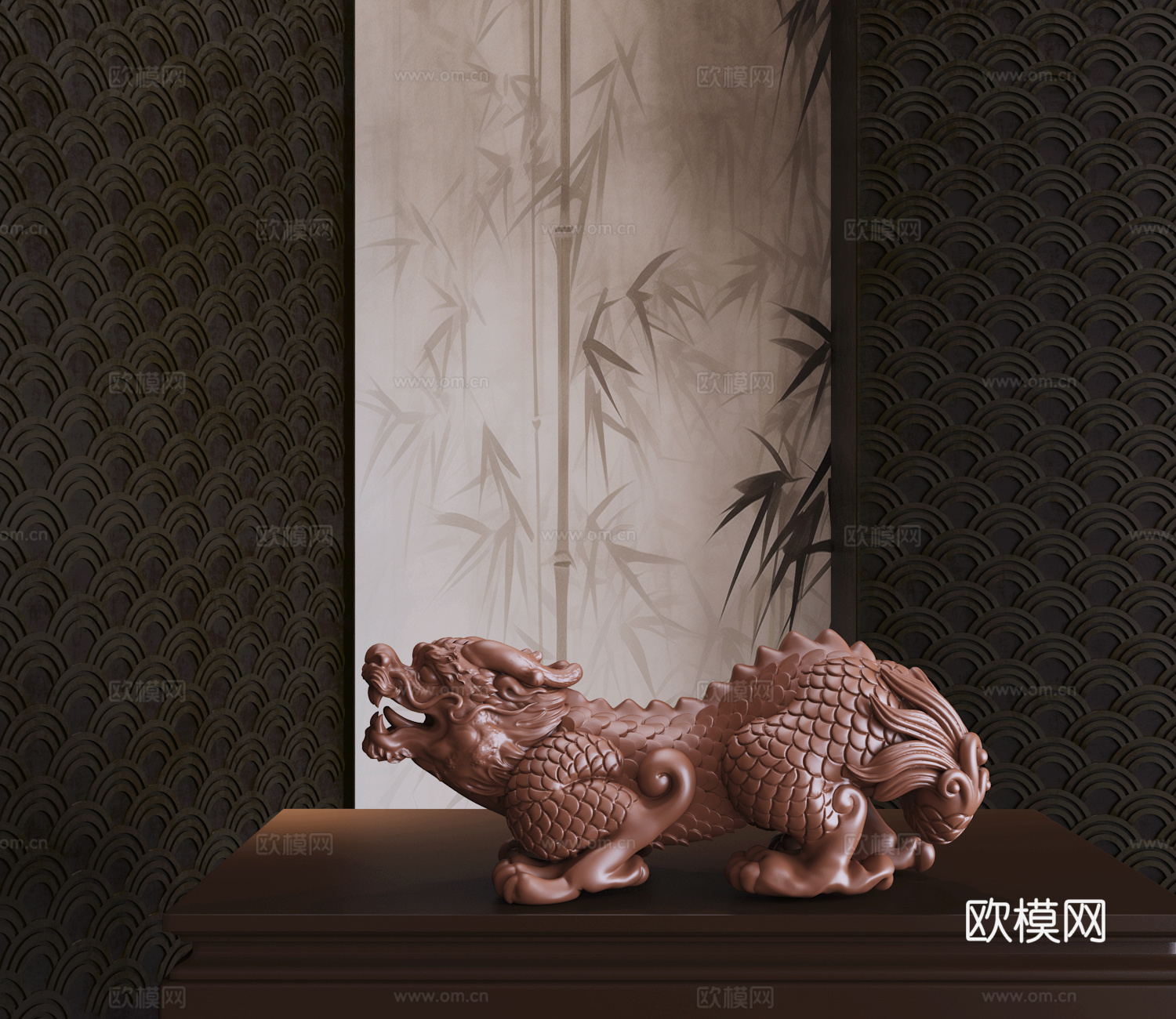 现代新中式中国龙雕塑艺术摆件3d模型