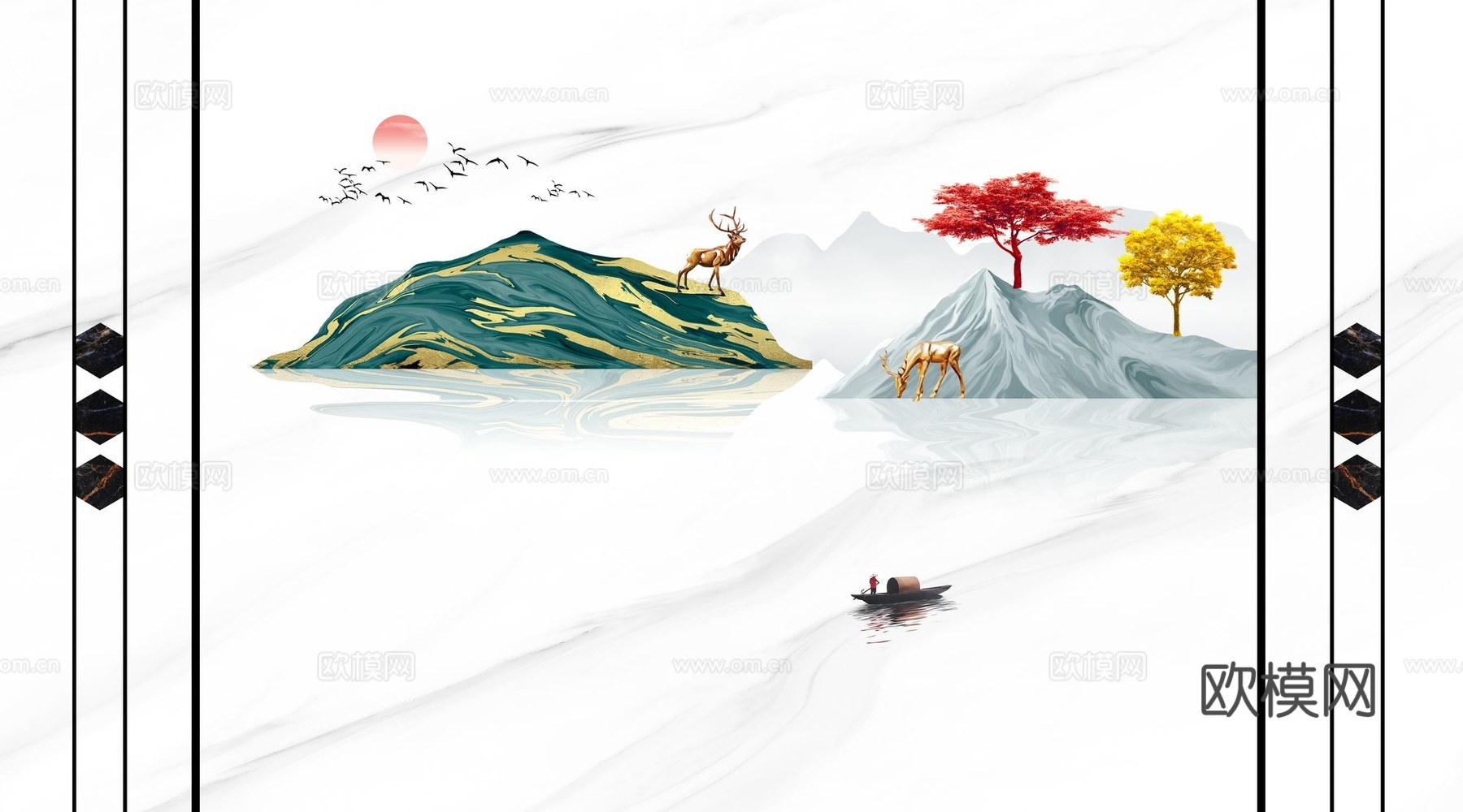 新中式山水壁纸壁画