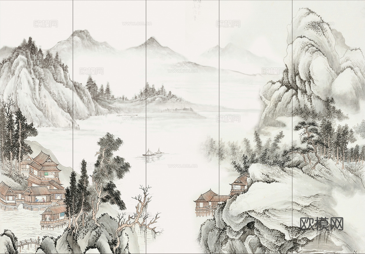 中式山水壁画贴图