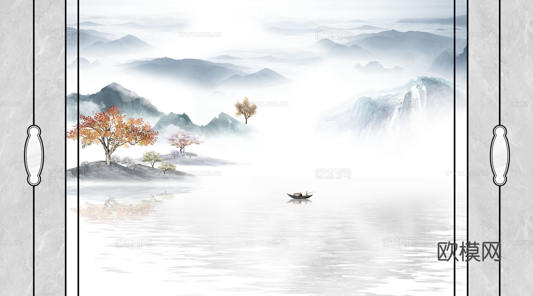 新中式山水壁纸壁画