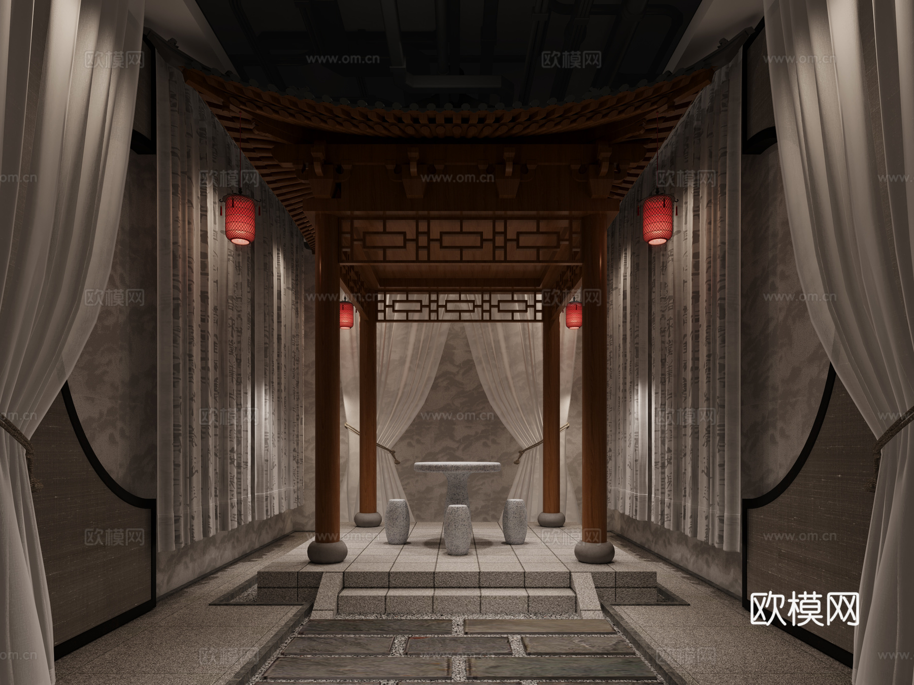 剧本杀店铺新中式凉亭空间3d模型