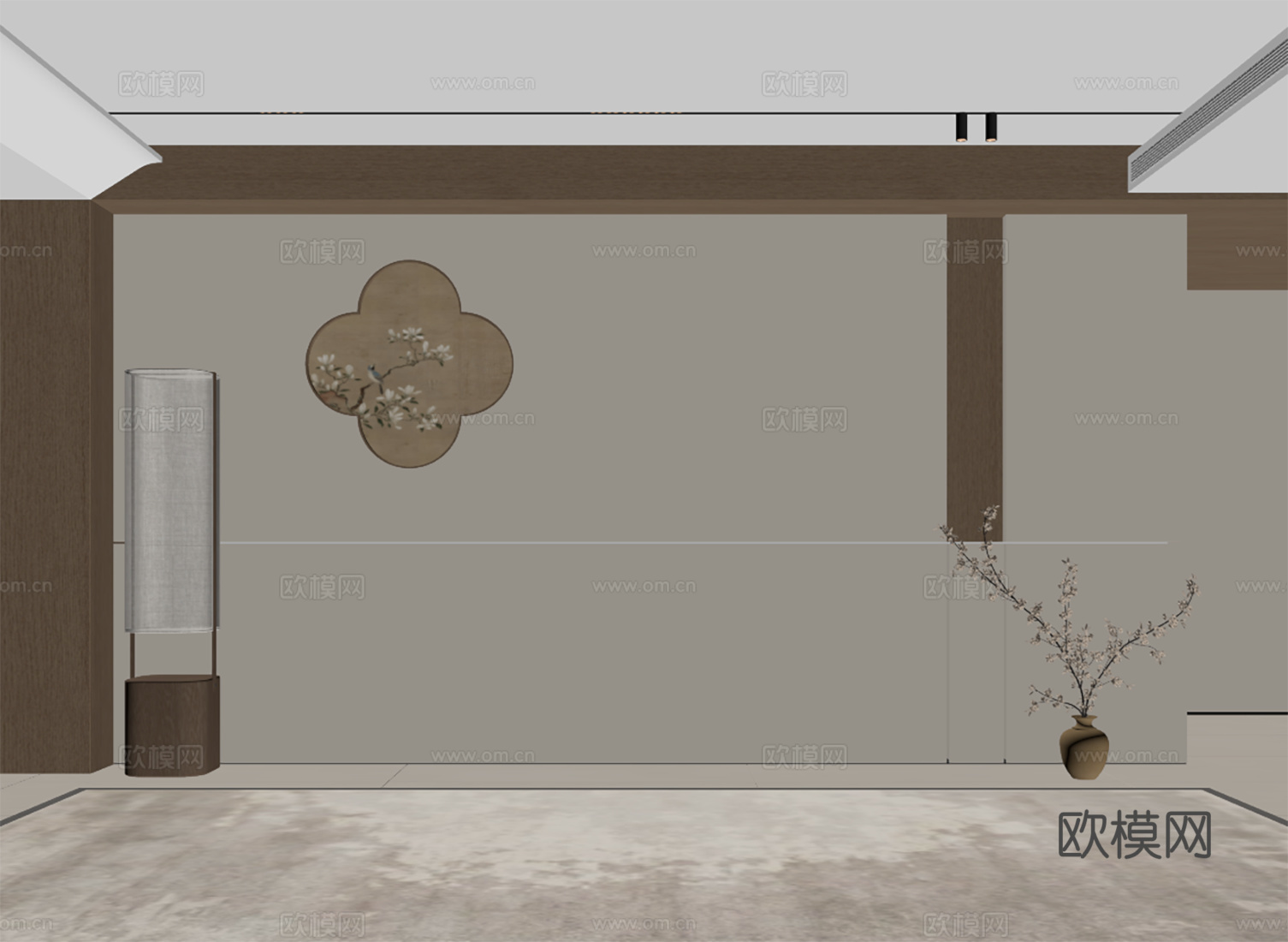 禅意新中式沙发背景墙 宋代美学背景墙 硬包背景墙 新中式落地3d模型