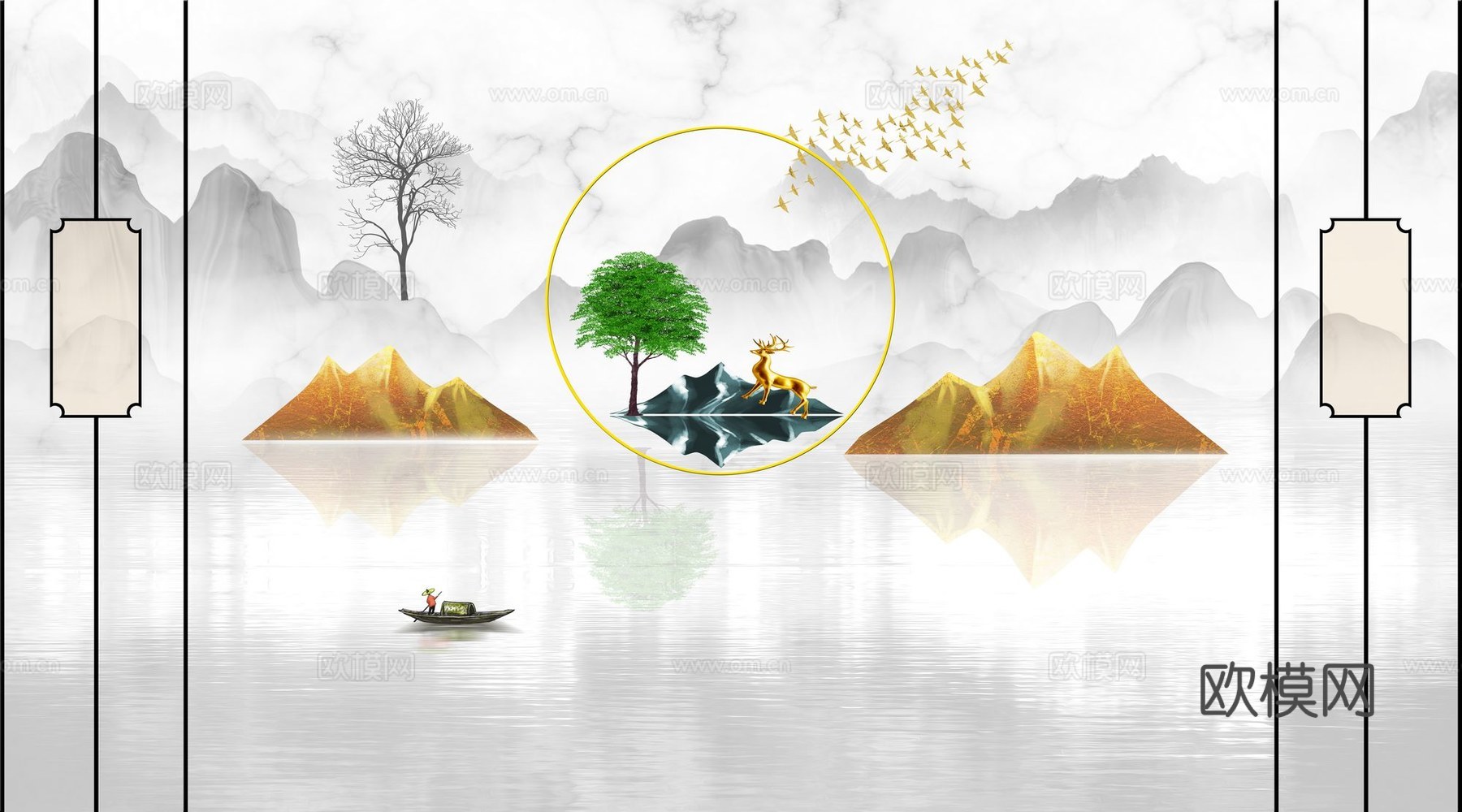 新中式山水壁纸壁画