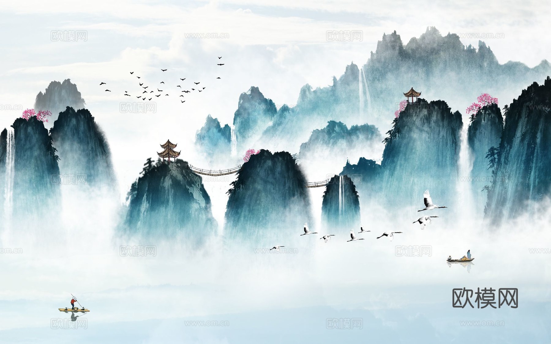 新中式山水壁纸壁画