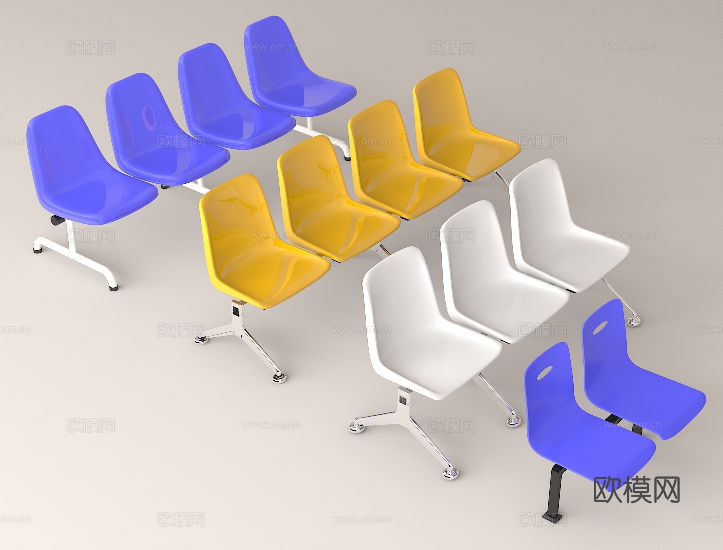 现代简约塑料金属支架座椅 等位椅 排椅3d模型