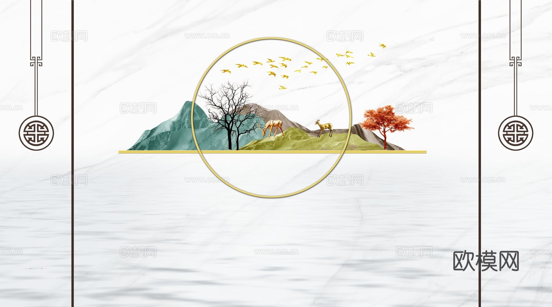 新中式山水壁纸壁画