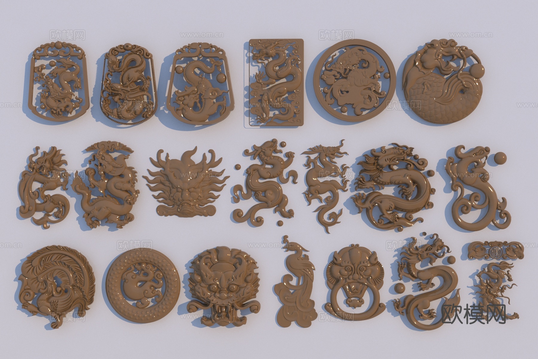 中式龙纹墙饰3d模型