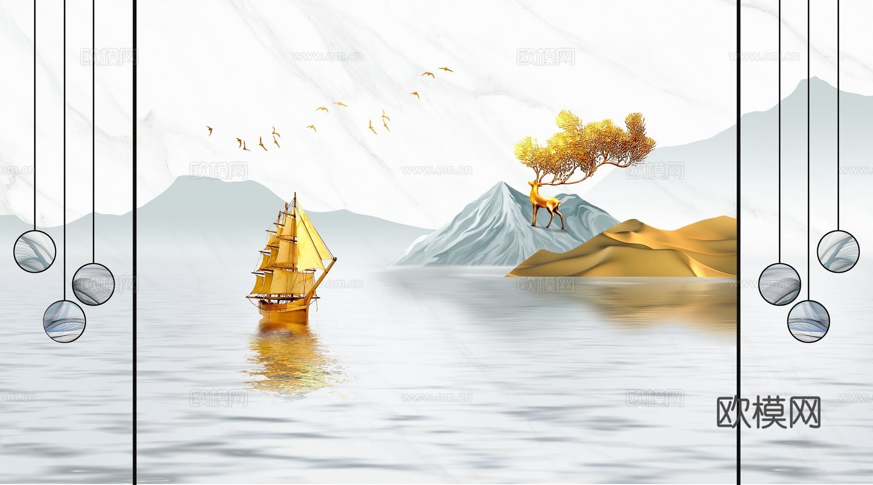 新中式山水壁纸壁画
