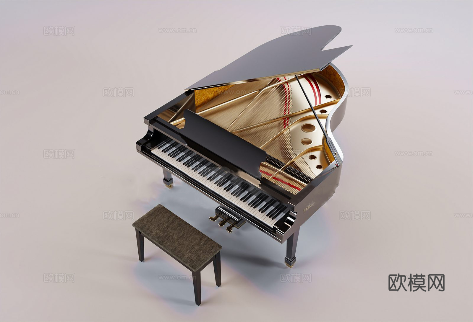 欧式三角钢琴 古典钢琴3d模型